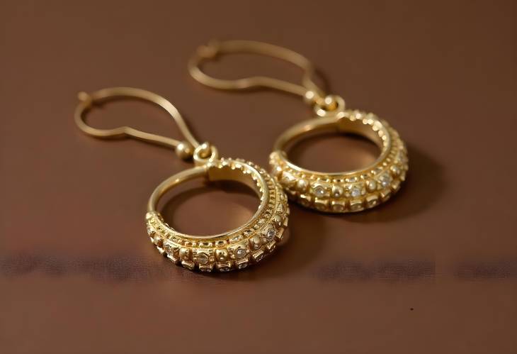 Radiant Golden Earrings on a Brown Background